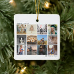 Jaar in Review Foto Collage Family Kerstmis Keramisch Ornament<br><div class="desc">Moderne kerstversiering "Jaar in Review" met twaalf vierkante foto's in een eenvoudige collage. Linksboven staat het jaar uit en rechts onderaan staat de boodschap: "Oh What a Year!". De achterzijde heeft een sjabloon voor u om uw gepersonaliseerd bericht in zwarte over een witte achtergrond toe te voegen. Dit gepersonaliseerde ornament...</div>