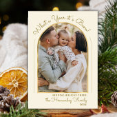 Jaar in Review Gold Script Arch Fotocollage Feestdagenkaart