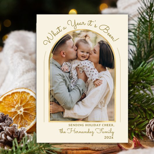 Jaar in Review Gold Script Arch Fotocollage Feestdagenkaart