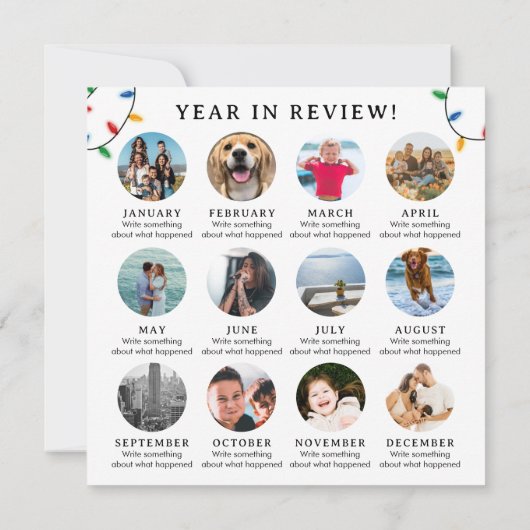 Jaar in Review Kerst Kaart Familie Maandfoto (Achterkant)