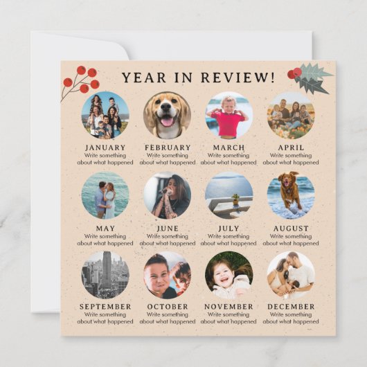 Jaar in Review Kerst Kaart Familie Maandfoto (Achterkant)