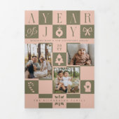 Jaar in Review Retro Geruite Kerstfoto's Drieluik Wenskaart (Cover)