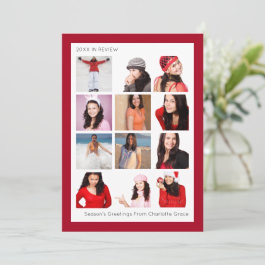 Jaar in Review Twaalf op persoonlijke kerstmis Feestdagenkaart (Staand voorkant)