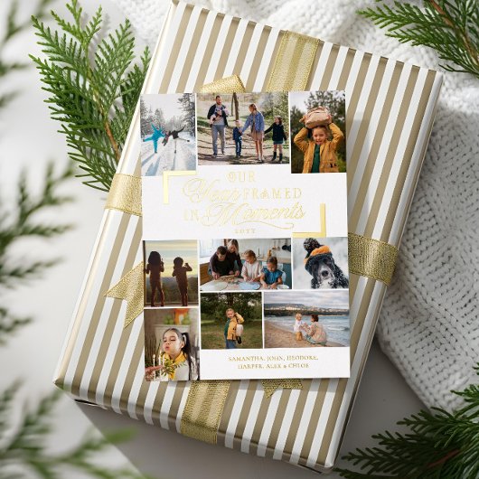 Jaar ingelijst in Momenten Familiefoto's Kerstmis Folie Feestdagenkaart