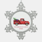  jaar kerstboom met rode vrachtwagen met cadeautje tin sneeuwvlok ornament (Voorkant)