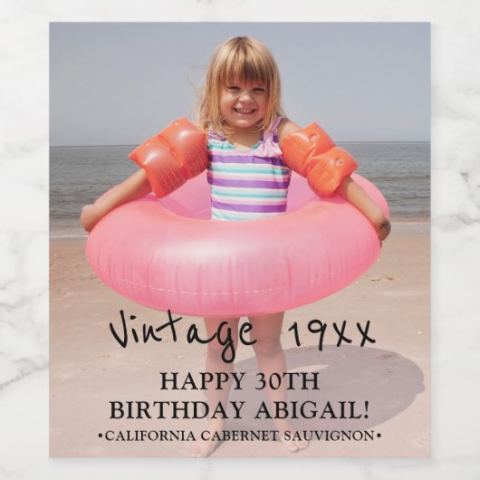  Jaar Retro Foto Snapshot Verjaardagsfeest Wijn Etiket (Enkel label)