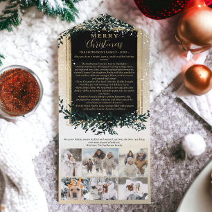 Jaar review goud groen Vrolijk kerstfeest 6 foto's All In One Uitnodiging