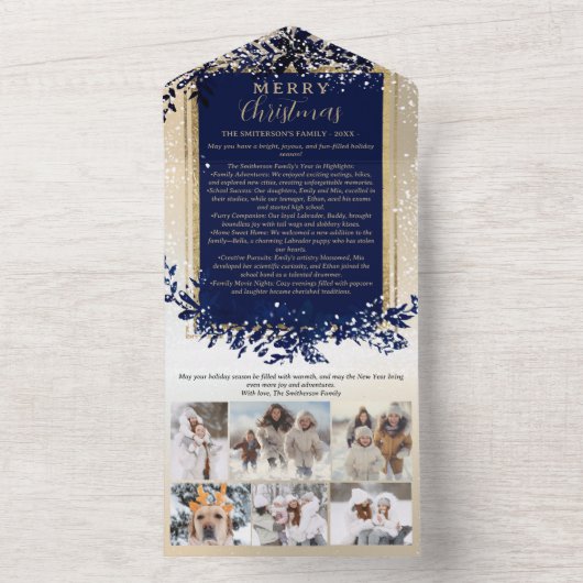 Jaar review goud navy Merry Christmas 6 foto's All In One Uitnodiging (Binnen)