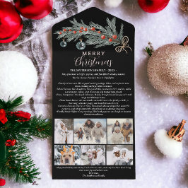 Jaar review pijnboomrood Vrolijk kerstfeest 6 foto All In One Uitnodiging