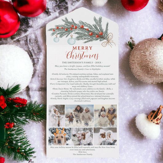 Jaar review pijnboomrood Vrolijk kerstfeest 6 foto All In One Uitnodiging