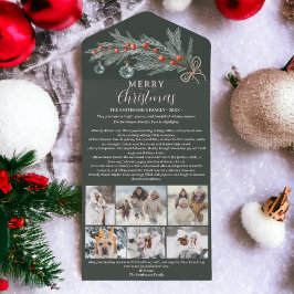 Jaar review pijnboomrood Vrolijk kerstfeest 6 foto All In One Uitnodiging