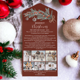 Jaar review pijnboomrood Vrolijk kerstfeest 6 foto All In One Uitnodiging