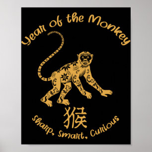 Jaar van Aap Kenmerken Chinese Zodiak Chinees Nieu Poster