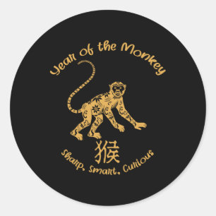 Jaar van Aap Kenmerken Chinese Zodiak Chinees Nieu Ronde Sticker