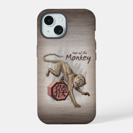 Jaar van de Aap Chinese Dierriem Kunst iPhone 15 Case (Achterkant)