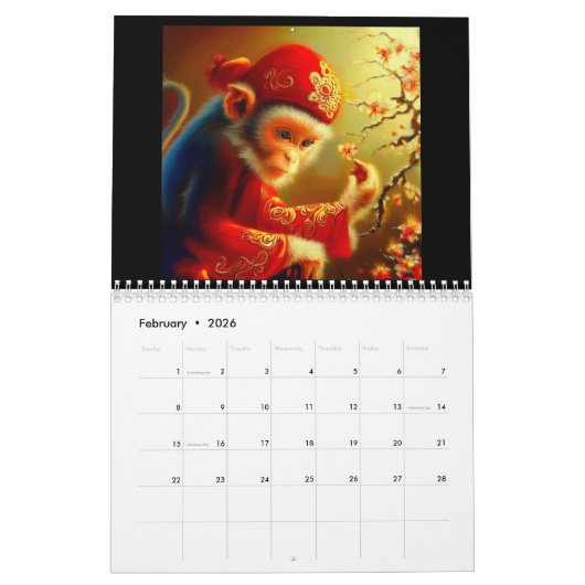 Jaar van de aap kalender (Feb 2026)