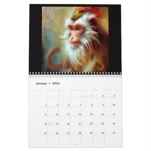 Jaar van de aap kalender (Jan 2026)