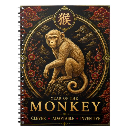 Jaar van de Aap Luxe Chinees Dierriem Notitieboek (Voorkant)