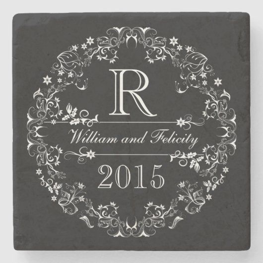 jaar van de bruiloft van het Monogram Chalkboard Stenen Onderzetter (Voorkant)