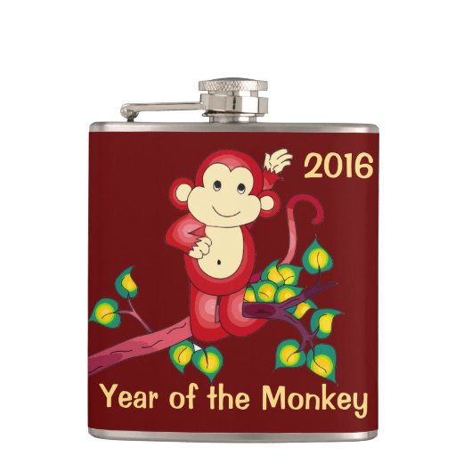 Jaar van de Chinees nieuwjaarskolf van Monkey Red Heupfles (Voorkant)
