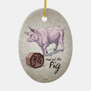 Jaar van de Chinese Zodiac Art van Varkens (Boar) Keramisch Ornament