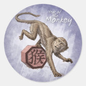 Jaar van de Chinese Zodiac Kunst in Monkey Ronde Sticker (Voorkant)