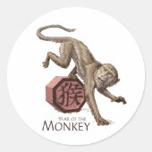 Jaar van de Chinese Zodiac Kunst in Monkey Ronde Sticker (Voorkant)