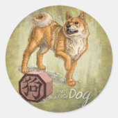 Jaar van de Chinese Zodiac Kunst van de Dog Ronde Sticker (Voorkant)