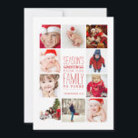 Jaar van de collage van de groeten van het Seizoen Feestdagenkaart<br><div class="desc">Ruimte voor tien prachtige foto's van uw prachtige familie! In een feestelijke kerstrode en witte kerstkaart die perfect is om het seizoen te vieren, biedt deze kaart van 7 dagen een moderne typografie en een eenvoudige vormgeving om uw familiefoto's te markeren. Ruimte achteraan voor je eigen persoonlijke vakantiebericht. Ideaal voor...</div>