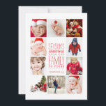 Jaar van de collage van de groeten van het Seizoen Feestdagenkaart<br><div class="desc">Ruimte voor tien prachtige foto's van uw prachtige familie! In een feestelijke kerstrode en witte kerstkaart die perfect is om het seizoen te vieren, biedt deze kaart van 7 dagen een moderne typografie en een eenvoudige vormgeving om uw familiefoto's te markeren. Ruimte achteraan voor je eigen persoonlijke vakantiebericht. Ideaal voor...</div>