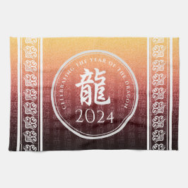 Jaar van de draak 龍 rood goud Chinees Nieuwjaar Theedoek