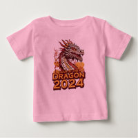 Jaar van de draak 2024 baby roze T-shirt, Dragon