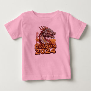 Jaar van de draak 2024 baby roze T-shirt, Dragon