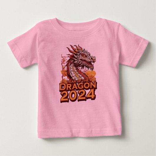 Jaar van de draak 2024 baby roze T-shirt, Dragon (Voorkant)