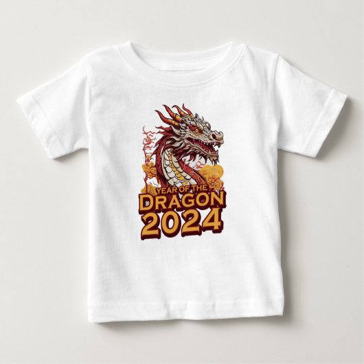 Jaar van de draak 2024 baby witte Shirten, Dragon (Voorkant)