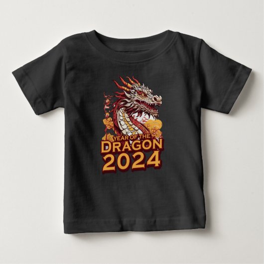 Jaar van de draak 2024 baby zwart T-shirt, Dragon (Voorkant)