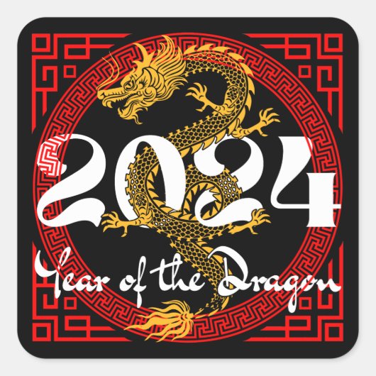 Jaar van de Draak 2024 Chinese dierenriem Vierkante Sticker (Voorkant)