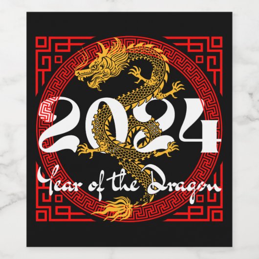 Jaar van de Draak 2024 Chinese dierenriem Wijn Etiket (Enkel label)