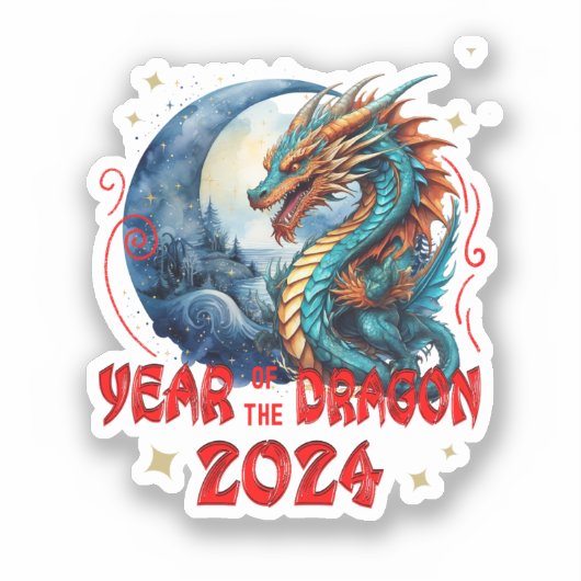 Jaar van de Draak 2024, Chinese Draak Sticker (Voorkant)