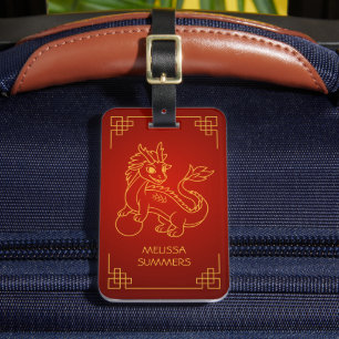 Jaar van de Draak 2024 Chinese Zodiac Bagagelabel