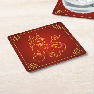 Jaar van de Draak 2024 Chinese Zodiac Kartonnen Onderzetters