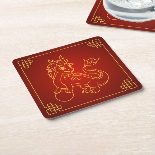 Jaar van de Draak 2024 Chinese Zodiac Kartonnen Onderzetters (Schuin)