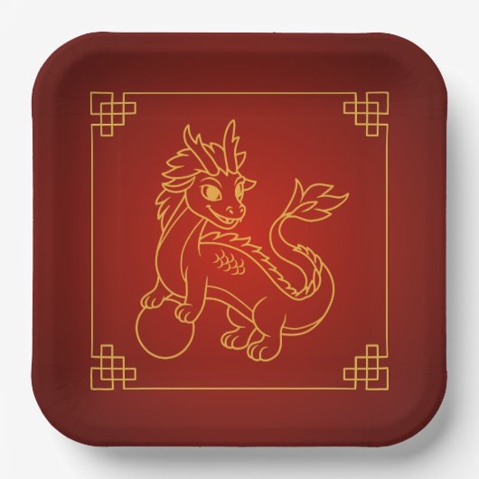 Jaar van de Draak 2024 Chinese Zodiac Papieren Bordje (Voorkant)
