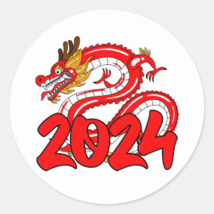 Jaar van de Draak 2024 Gelukkig Chinees Nieuwjaar Ronde Sticker