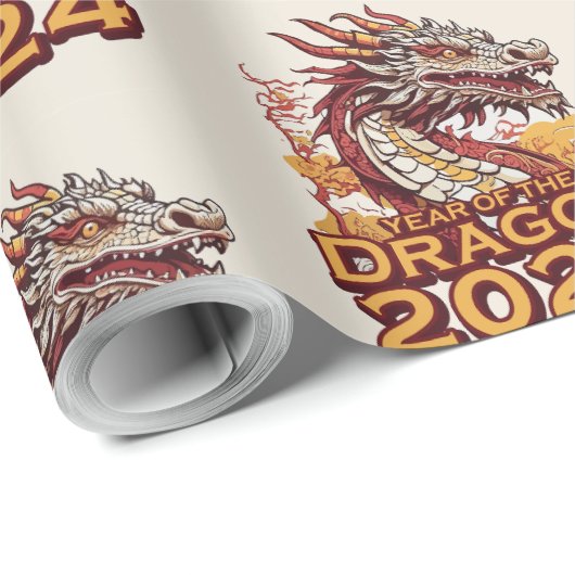 Jaar van de draak 2024 inpakpapier, Dragon Cadeaupapier (Rol Hoek)