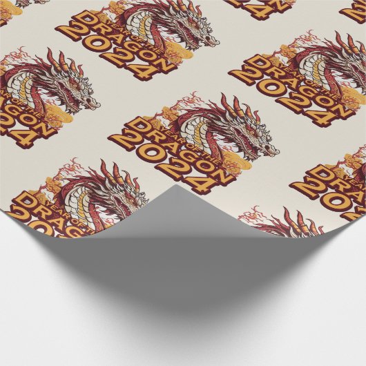 Jaar van de draak 2024 inpakpapier, Dragon Cadeaupapier (Hoek)