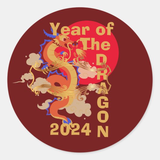 Jaar van de draak Chinees Nieuwjaar 2024 Ronde Sticker (Voorkant)