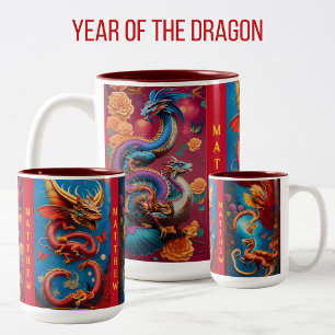 Jaar van de Draak Chinese Astrologie Teken Verjaar Tweekleurige Koffiemok