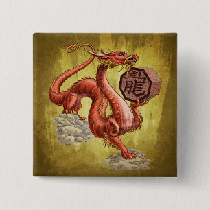 Jaar van de Draak Chinese Zodiac Art Vierkante Button 5,1 Cm