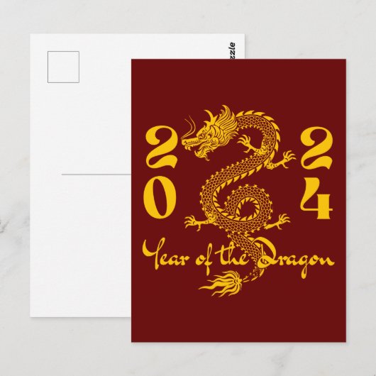 Jaar van de Draak Goud Briefkaart (Voorkant / Achterkant)